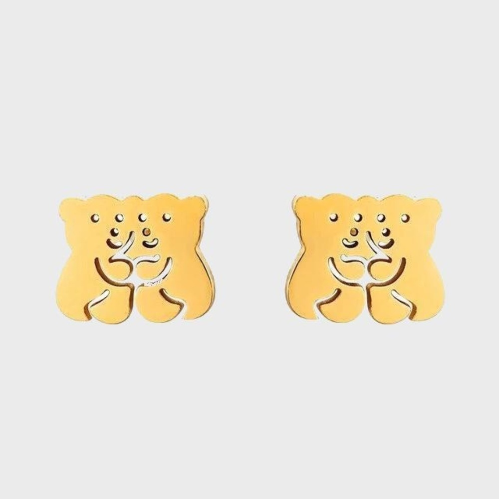 Hugging Little Bears Gold Over S. Steel Studs
